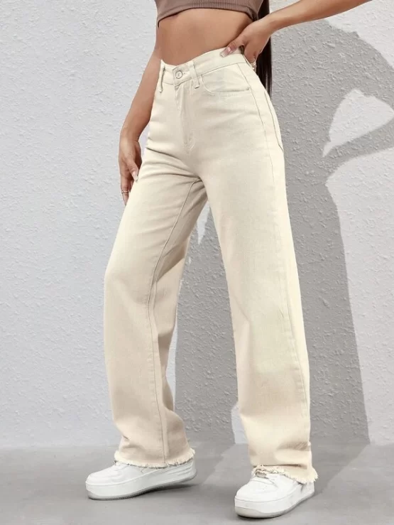Zipper Fly Button Pocket Raw Hem Boyfriend Jeans - Image 4
