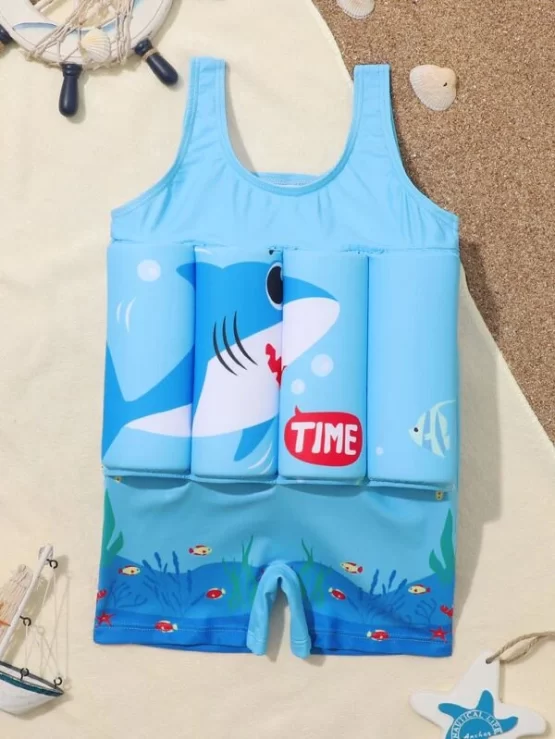 Toddler Boys Letter & Shark Print Float One-Piece Swimsuit