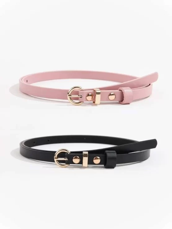 2pcs Metal Buckle Skinny Belt & Hole Punch Tool