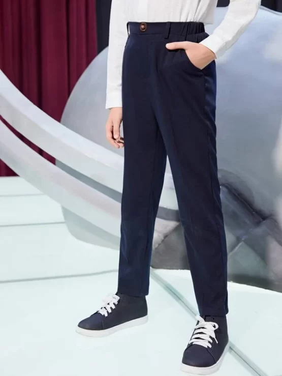 Boys Button Pocket Detail Straight Leg Pants