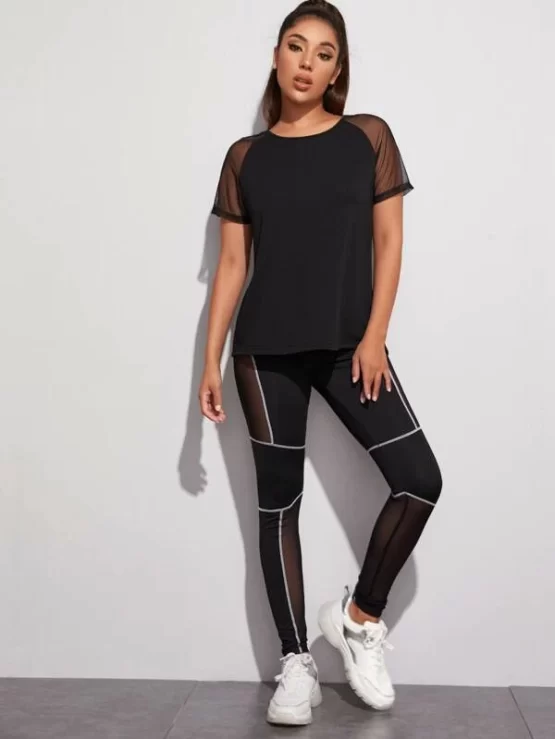 Contrast Mesh Panel Cut Out Sports Back Tee - Image 3