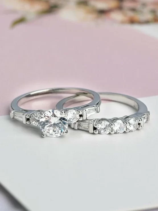 Two Pieces Fashionable Rhinestone Decor Ring - Image 2