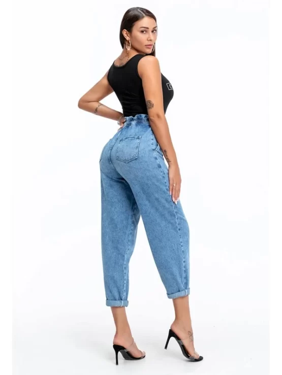 Paperbag Waist Seam Front Jogger High Waist Jeans - Image 3