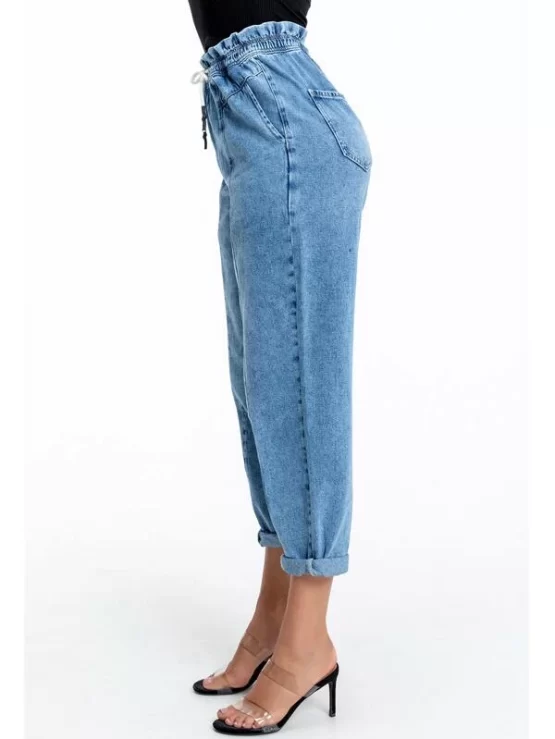 Paperbag Waist Seam Front Jogger High Waist Jeans - Image 2