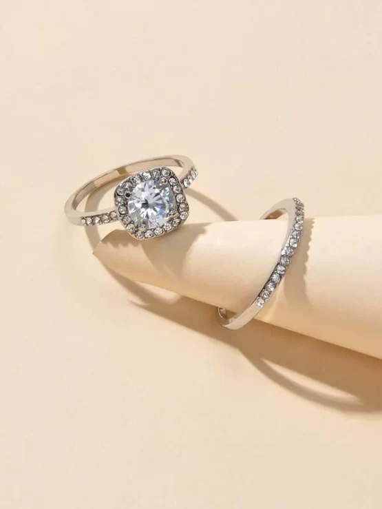 Two Pieces Fashionable Rhinestone Decor Ring - Image 3