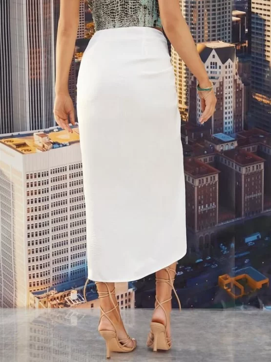 Drawstring Ruched Sexy High Solid Split Skirt - Image 2