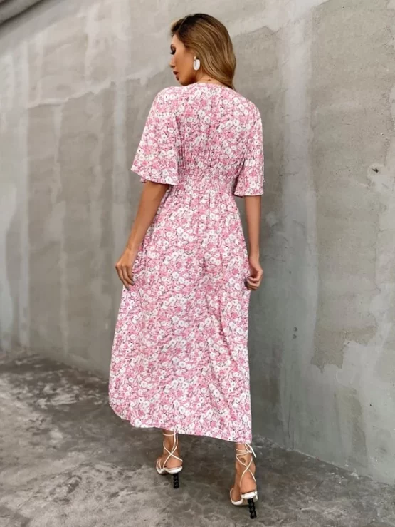 Floral All Over Print Butterfly Split Sleeve Dress - Image 2