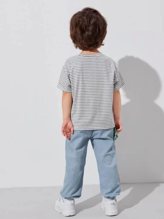 Toddler Boys Star Print Striped Tee and Pants Set - Image 2