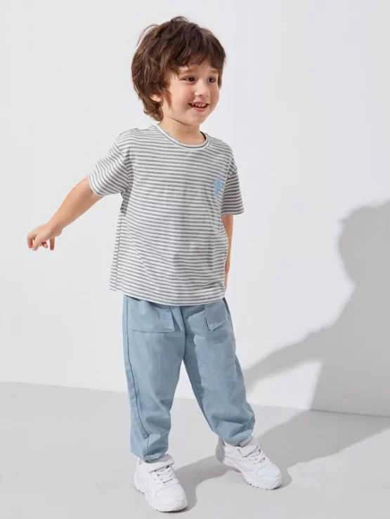 Toddler Boys Star Print Striped Tee and Pants Set - Image 3