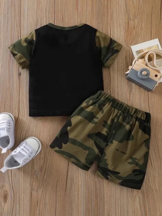 Baby Boy Slogan And Camo Print Tee & Shorts - Image 3