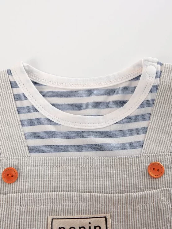 Peninsula Baby Striped & Letter Graphic 2 In 1 Romper - Image 3