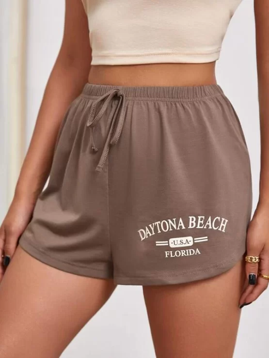Letter Graphic Knot Front Track Sports Shorts - Image 2