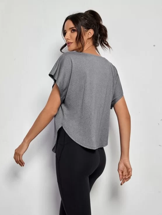 Batwing Plain Grey Solid Sports Sleeve Tee - Image 2