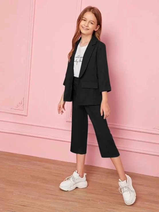 Girls Dressy Notch Collar Blazer and Pants Set - Image 2