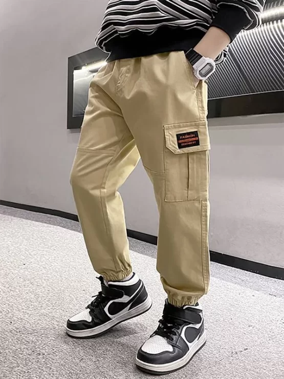Boys Patched Detail Flap Pocket Side Elastic Waist Pants - Image 3