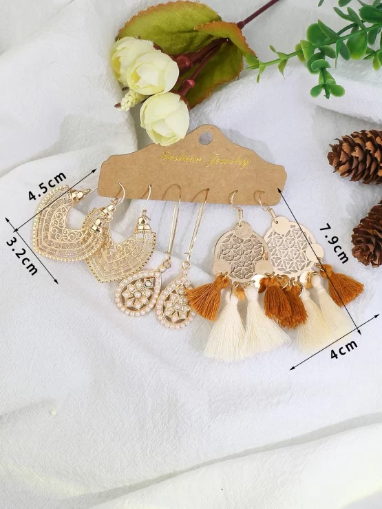 EMERY ROSE 3pairs Tassel & Faux Pearl Decor Drop Earrings - Image 3
