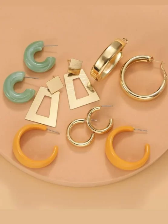Five pairs Hoop Geometric Decor Earrings - Image 2
