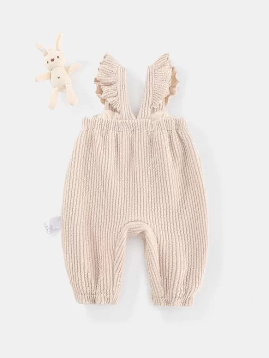 Peninsula Baby Pocket Ruffle Trim Overall Front Jumpsuit With Rabbit Doll - Image 2