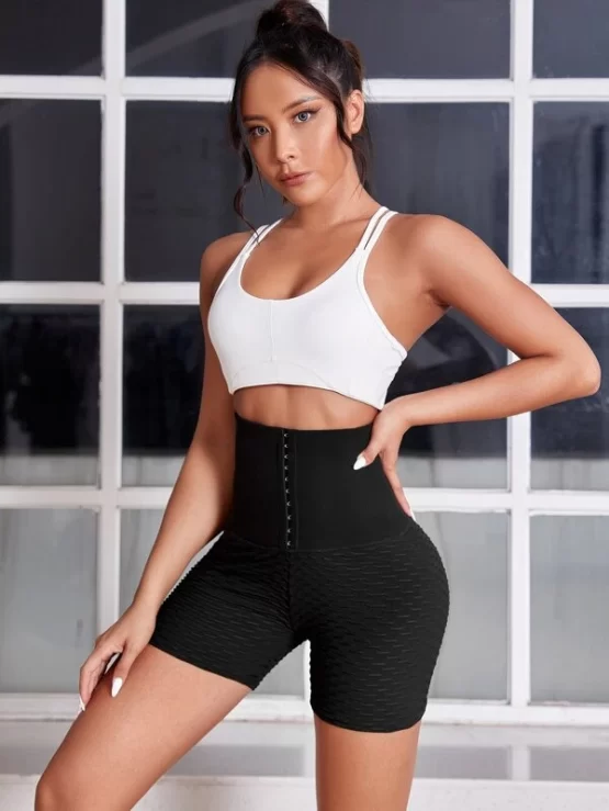 Solid Plain Skinny Hook and Eye Sports Shorts - Image 3