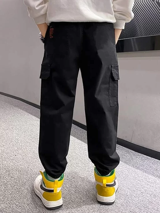 Boys Patched Detail Flap Pocket Side Elastic Waist Pants - Image 6