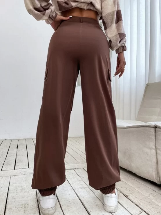 Flap Pocket Zipper Fly High Waist Side Cargo Pants - Image 2