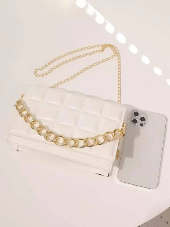 Quilted Elegant Pattern Chain Square Bag - Image 2