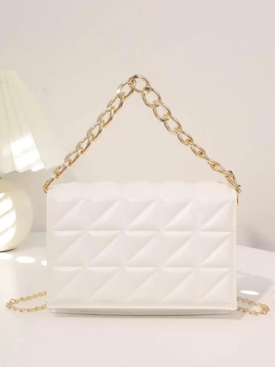 Quilted Elegant Pattern Chain Square Bag - Image 3