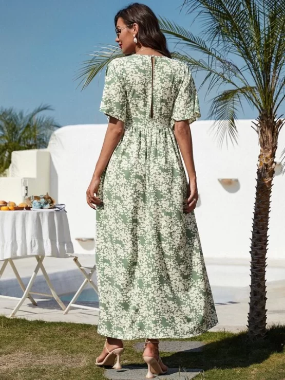 Batwing Sleeve Split Ditsy Floral Thigh Dress - Image 3