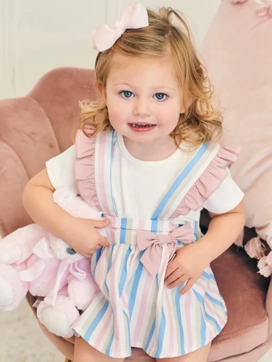Baby Block Striped Ruffle Trim Suspender Dress Without Tee - Image 3