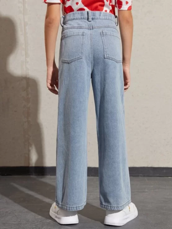 Girls Heart Print Pocket High Waist Wide Leg Jeans - Image 2