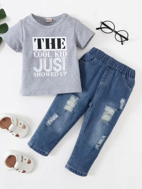 Baby Slogan Graphic Tee With Ripped Jeans - Image 3