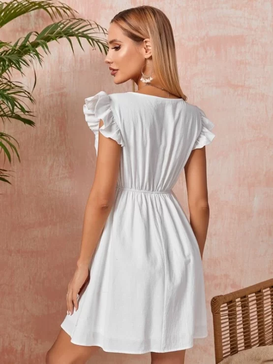 Ruffle Casual Quarter Button Front Trim Dress - Image 2