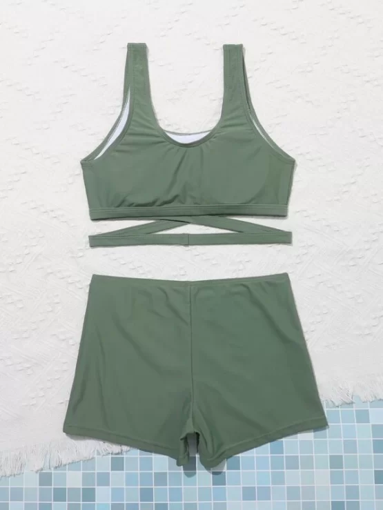 Teen Girls Wrap Criss Cross Cut Out Bikini Swimsuit - Image 5