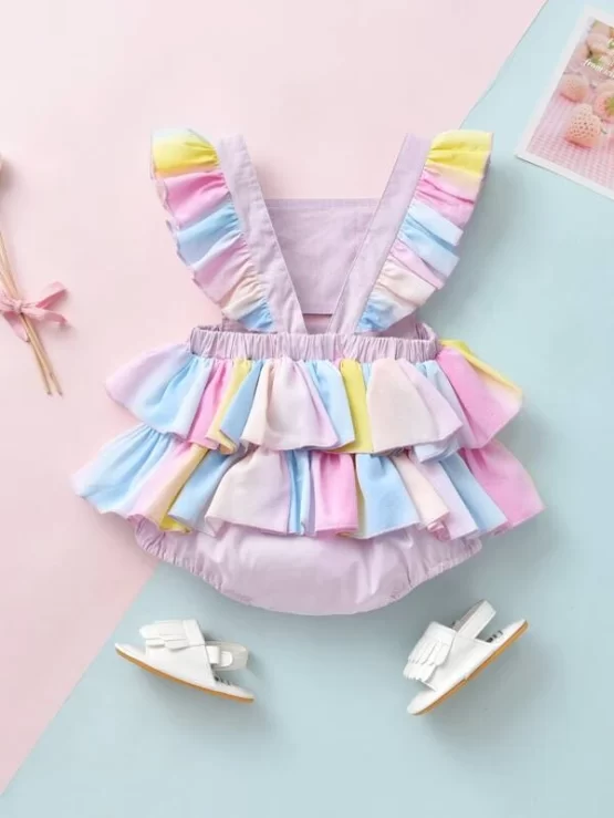 Baby Cartoon Graphic Ruffle Cut Out Trim Bodysuit - Image 2