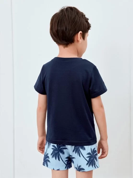 Toddler Boys Letter Graphic Tee & Coconut Tree Print Shorts - Image 3