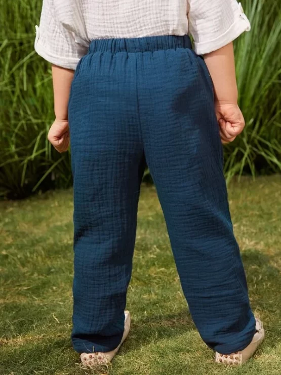 Toddler Boys Knot Letter Embroidery Pocket Patched Waist Pants - Image 3