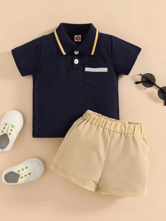 Baby Casual Contrast Trim Polo Shirt & Shorts - Image 2