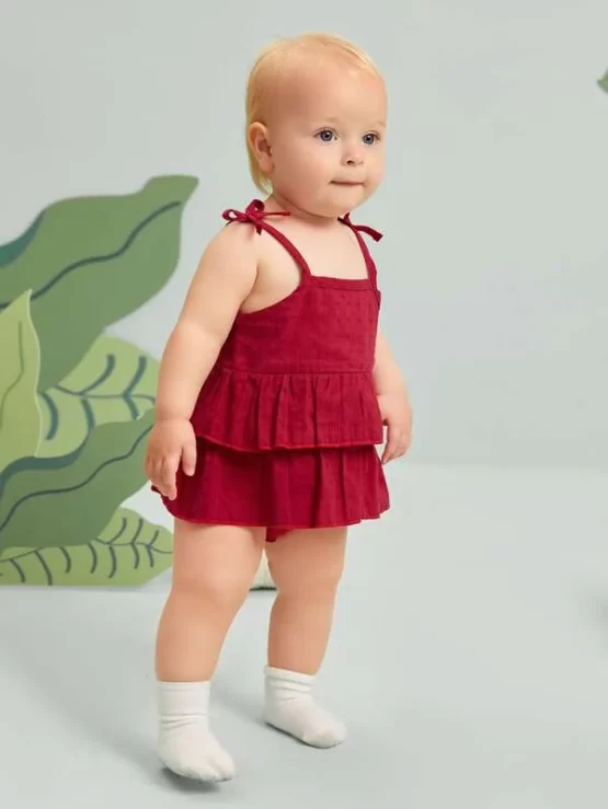 Baby Tie Shoulder Two Layer Hem Bodysuit - Image 3