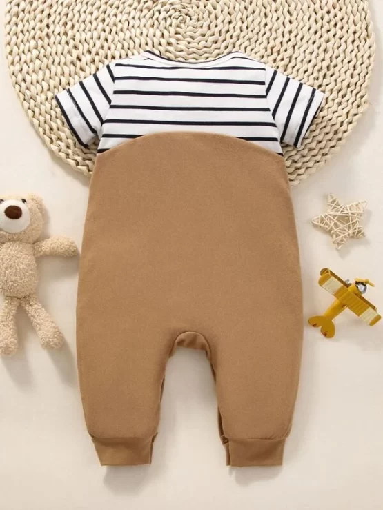 Baby Striped & Cartoon Ear Design 3D Graphic Jumpsuit - Image 5
