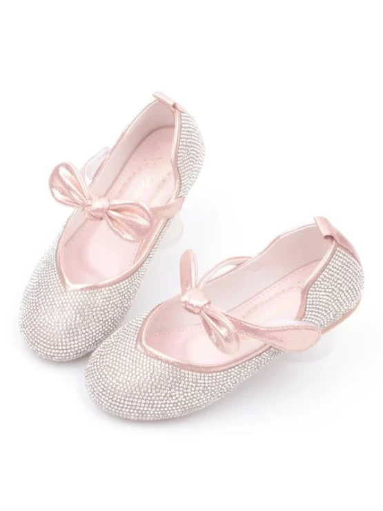 Girls Rhinestone & Bow Decor Mary Jane Flats - Image 2