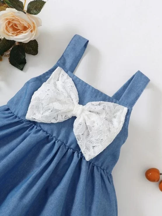 Baby Girl Bow Front Denim Cami Dress - Image 3