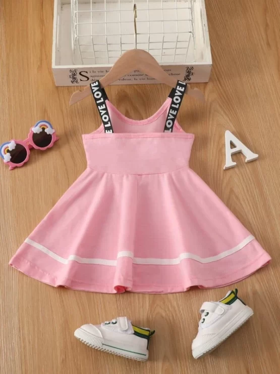 Baby Letter Graphic Contrast Tape Cami Dress - Image 2