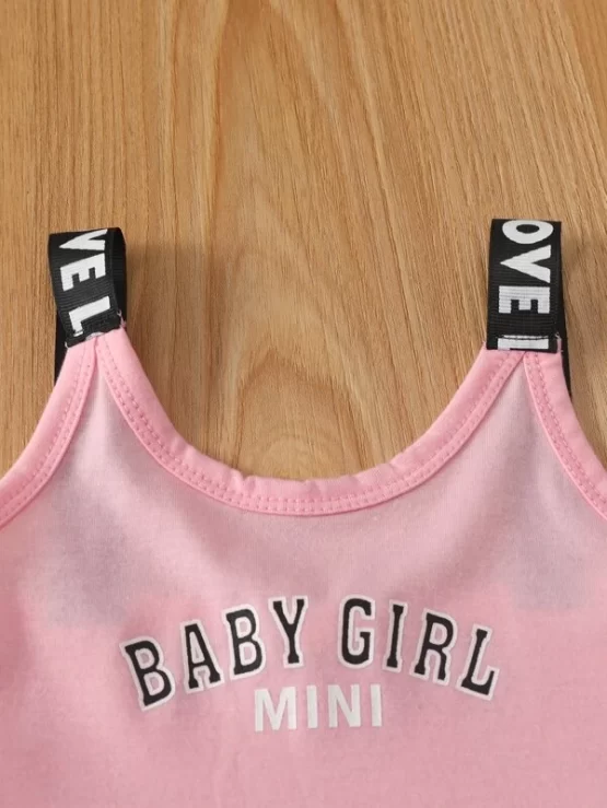 Baby Letter Graphic Contrast Tape Cami Dress - Image 3