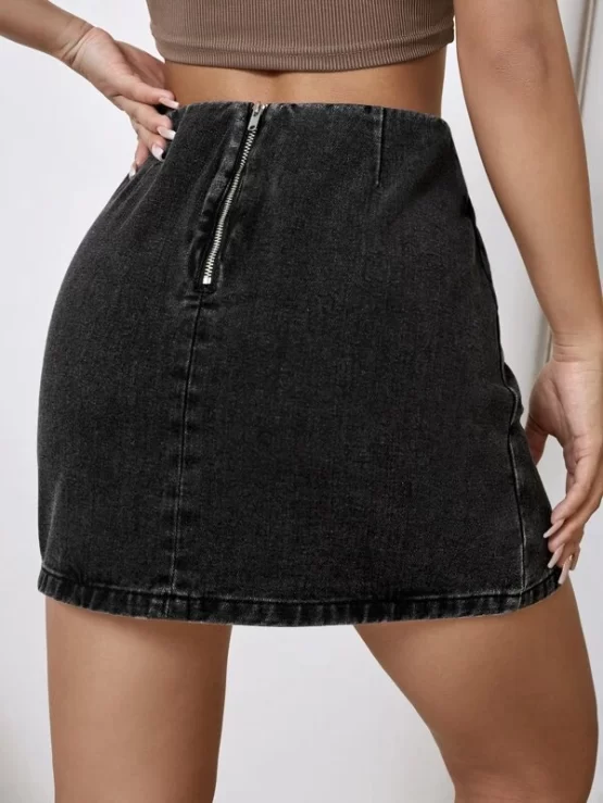 Eyelet Lace Up Mini High Waist Knot Denim Skirt - Image 2