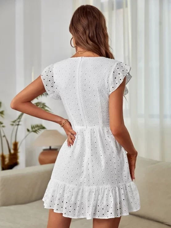 Butterfly Sleeve Ruffle Schiffy Hem Dress - Image 3