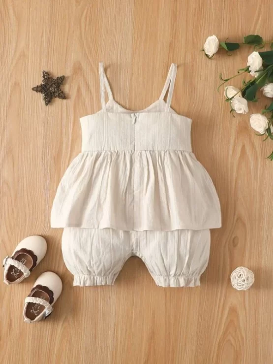 Baby Cute Plain Ruffle Peplum Cami Romper - Image 6
