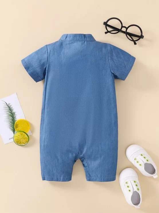 Baby Kangaroo Half Zip Pocket Button Romper - Image 2