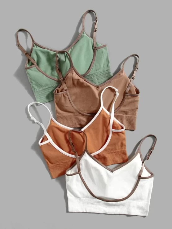 4pcs Medium Support Seamless Lightweight Contrast Binding Sports Bra - Image 3