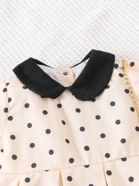 Baby Polka Dot Puff Peter-pan Collar Fold Pleated Hem Sleeve Dress - Image 5