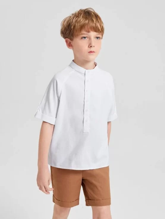 BASICS Boys Mock Neck Roll Up Sleeve Shirt - Image 2